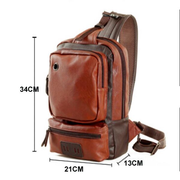 Men's PU Leather Backpack For iPad Outdoor Single Shoulder Rucksack