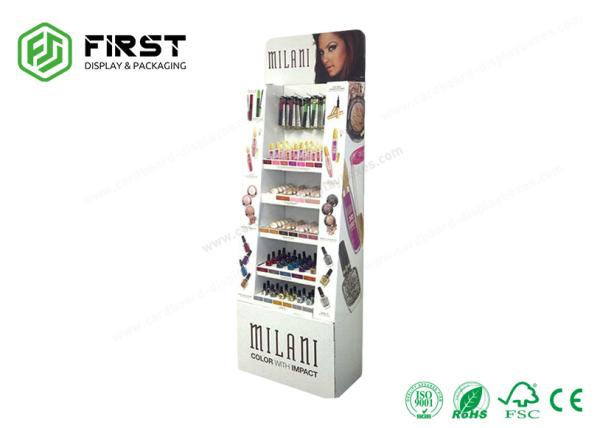 Customized CMYK Offset Printing Corrugated POP Floor Cardboard Display Stands For Cosmetic