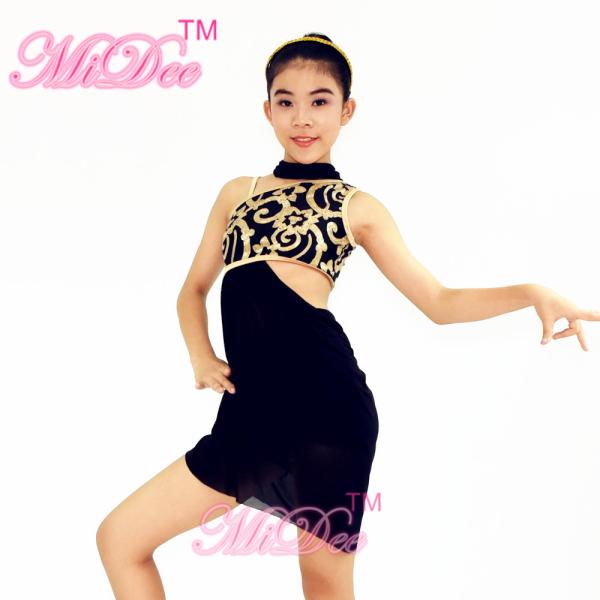 Mordern Ballet Dance Costumes Floral Diagonal Neckline Cut Out Side Dress