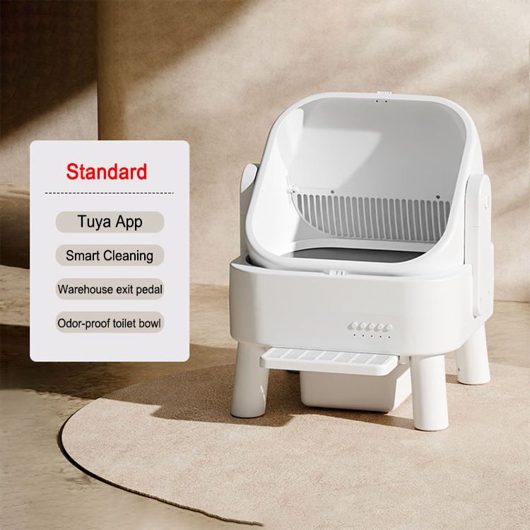 Automatic Smart Cat Litter Box Open-Top Design New APP Control Dual Safety Sensors Self-Cleaning PP Plastic Easy Clean 80L
