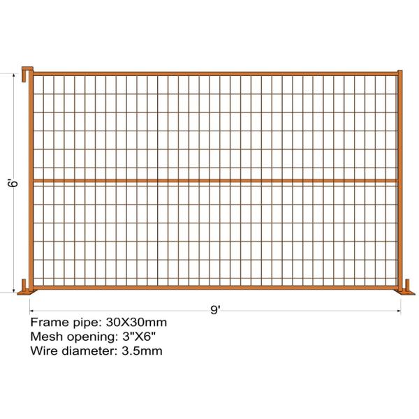 Powder Coated Red Construction Site Fencing Panels 6'x9.5' Mesh 50mm*100mm diameter 2.5mm wall thick 1.00mm