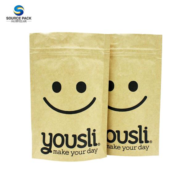 Kraft Paper Stand Up Zipper Pouch For Food Snack Candy Nuts Chocolate