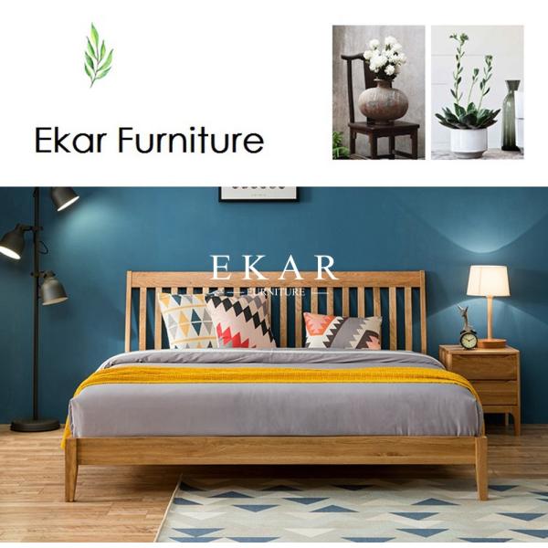 New Modern Simple Design King Size Oak Solid Wood Bedroom Furniture Nordic Bed