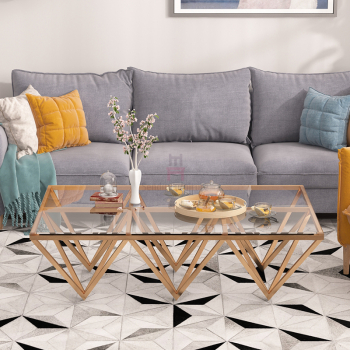 Крытый закаленный стеклянный верхний журнальный стол нержавеющей стали с основанием треугольника геометрическим