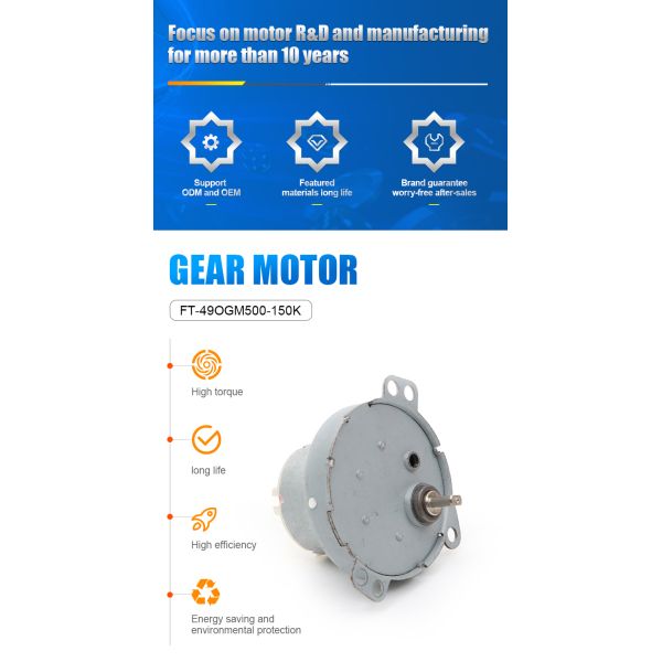Futeng Factory 49mm Dc Spur Gear Motor Gearbox Long Lifetime Low Speed High Torque Gear Motor 12V/24V/36V