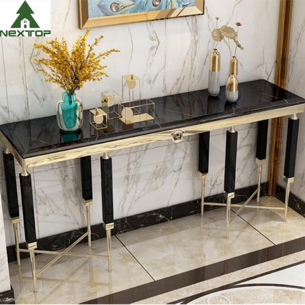 Modern Luxury Hotel Furniture Gold Stainless Steel Marble Decorative Console Entryway Table