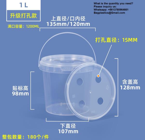 2000ml Clear 2L Large Fruit Cups Bucket Food Storage Containers Box 64oz PP Plastic Boba Milk Tea Beer Drink Pail With Handle
