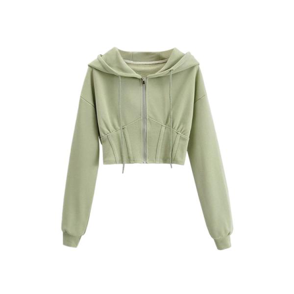 Ultra Short Style Sports Hoodies Waist Closed Fish Bone Long Sleeve