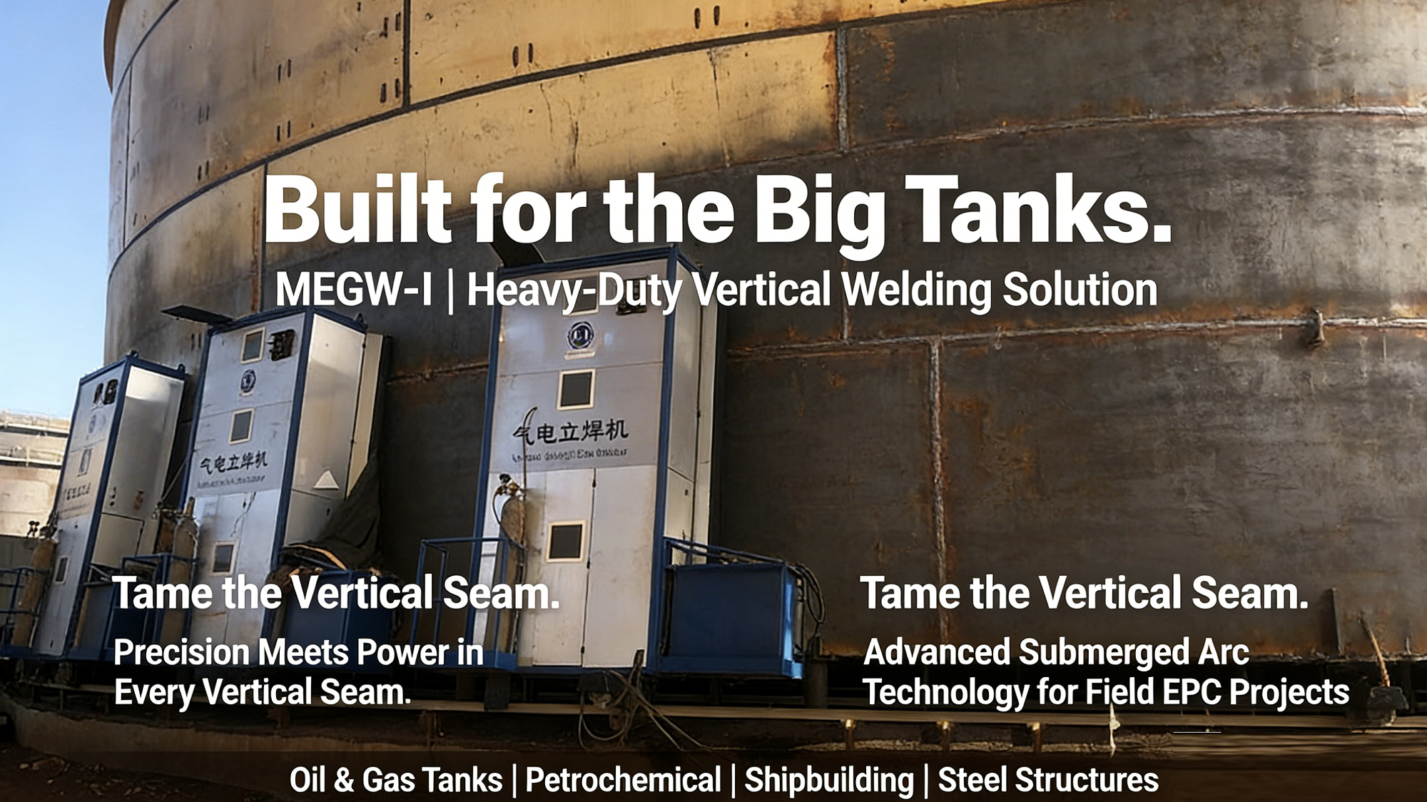 WINCOO Large Tank Vertical Welding Machine with 8-45 mm Plate Thickness, PLC Control, and Water Cooling System