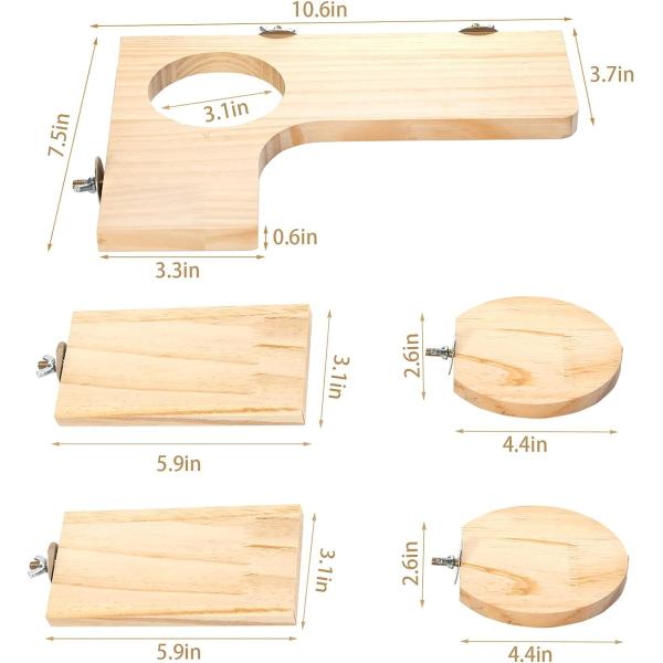 Wooden Platform for Hamster Cage L-Shaped Round Hole 5Pcs Pedal Toys Customized Logo