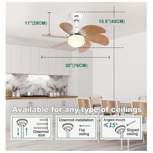 Ventilador de teto de 110-240V com motor de corrente contínua e controle remoto em lâminas de madeira MDF modernas 3000K