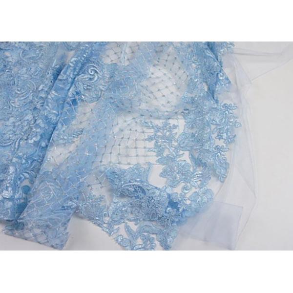 Blue Embroidery Floral Corded Lace Fabric With Sequin For Craft Make Gauze Dress