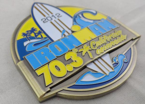 Zinc Alloy, Iron Man Medal, Germany Medals with California Ocean Side, Antique Brass Plating