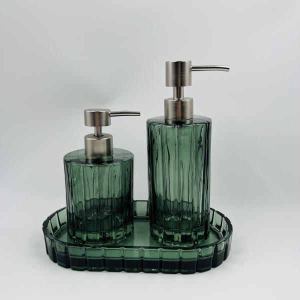 Рыбчатое стекло аксессуары для ванной комнаты 3 шт. Зелёный цвет с вертикальной полосой Серебряный макет