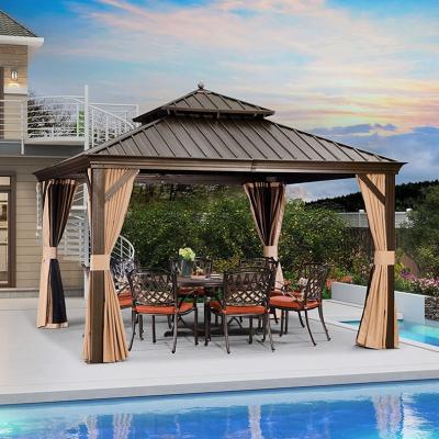 Aluminum Patio Gazebo  Outdoor Hardtop Gazebo 3x4m Steel Metal Double Roof