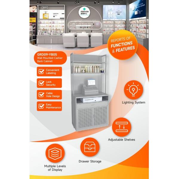 GDR09-YB05 Contador de pantallas de venta al por menor con tiras de luz LED y ranura de etiqueta de precio de aluminio para grandes almacenes