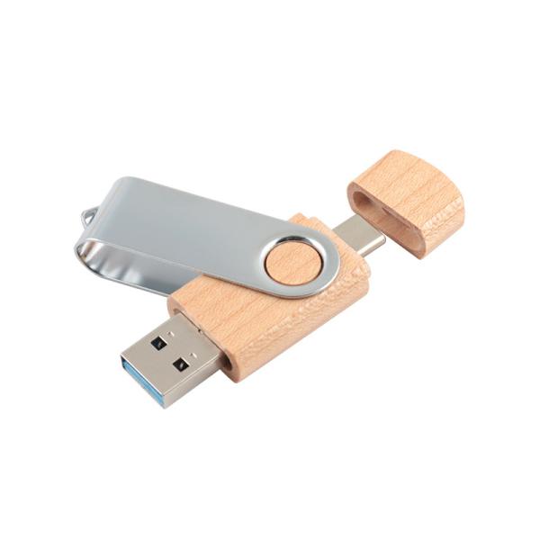 USB A and Type C together Wooden Memory USB With 0°C To 60°C Operating Range