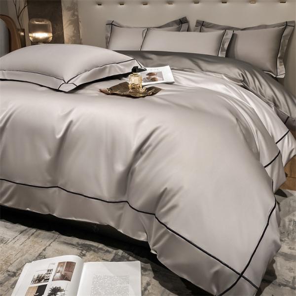 Home 200-Count Tencel Embroidered Double-Sided Ice Silk Sheets and Silk Smooth Nude Quilt Bedding Set