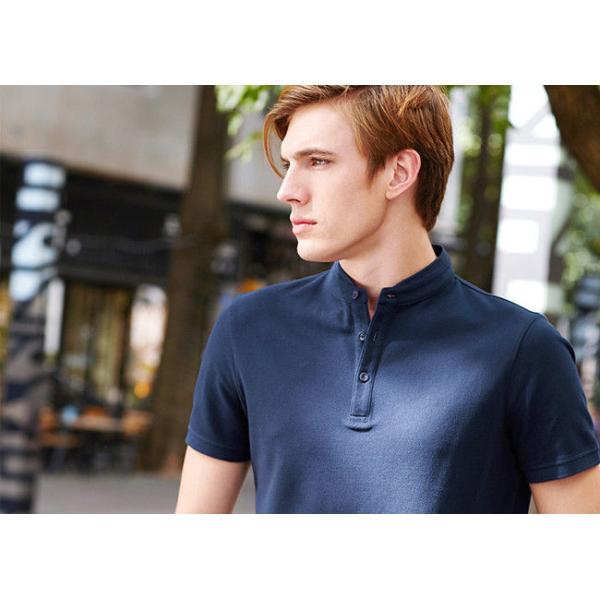 Navy Color Men's Cotton Polo Shirts Stand Collar , Fashion Short Sleeve Polos
