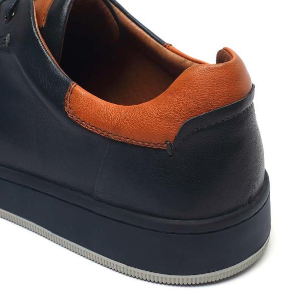 Cow leather Upper Dark Blue Lace Up Sneakers For Mens