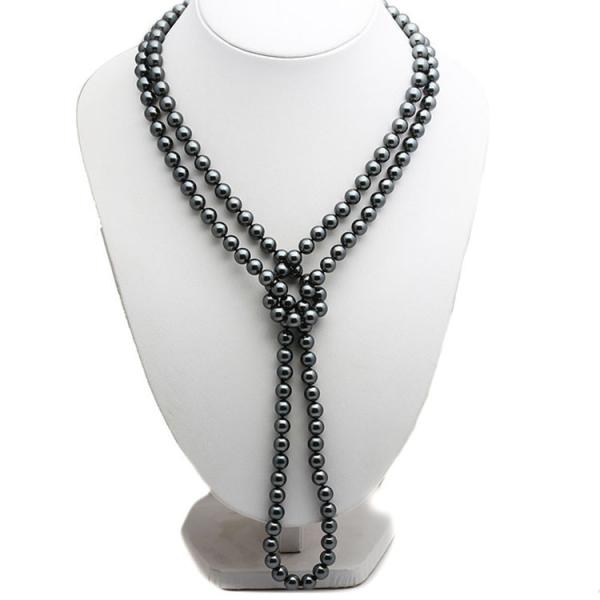 Luxury Black Round 8mm Shell Pearl Sweater Necklace 55 Inches (N08736)