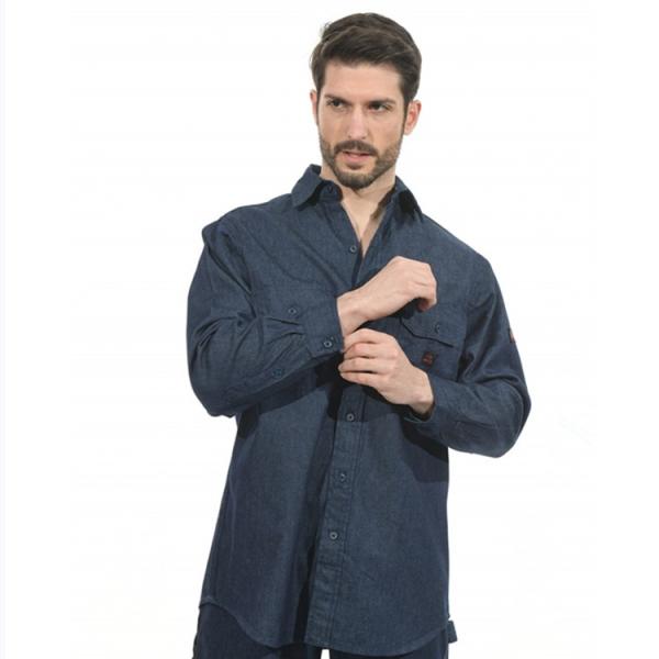 NFPA2112 Fire Retardant Cotton Denim Shirt Men'S FR Button Down Snap Shirt