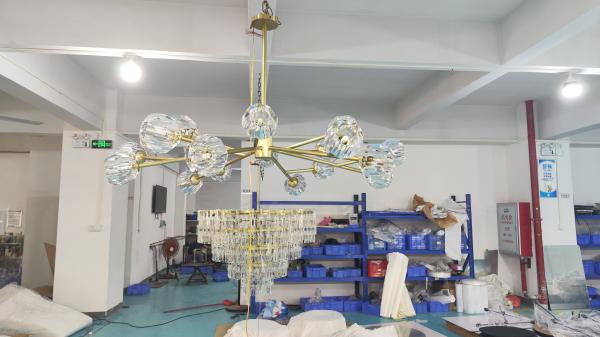 Round Cluster Crystal Ball Chandelier in Brass Finish for Dining Room Living Room