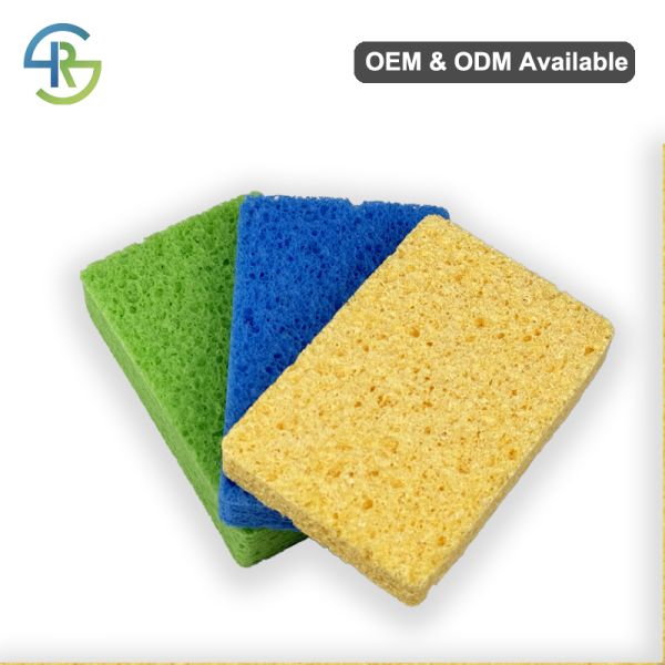 Green Blue Cellulose Wood Pulp Sponge ODM Eco Dishwashing Sponge
