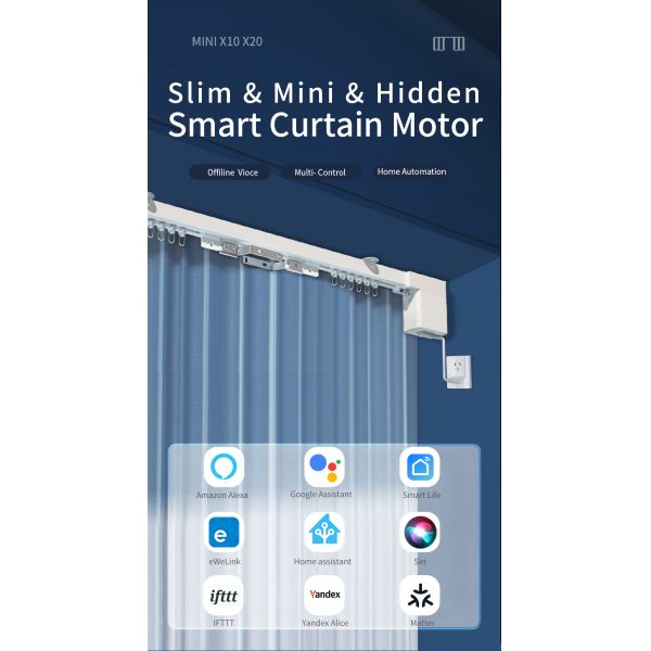 Pocket-Sized 82mm Micro Curtain Motor 50kg Heavy Load Capacity Invisible Track Integration