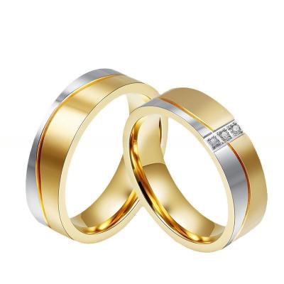Ensemble de bagues de fiançailles et de mariage plaquées or 18 carats avec CZ, forme géométrique en acier inoxydable