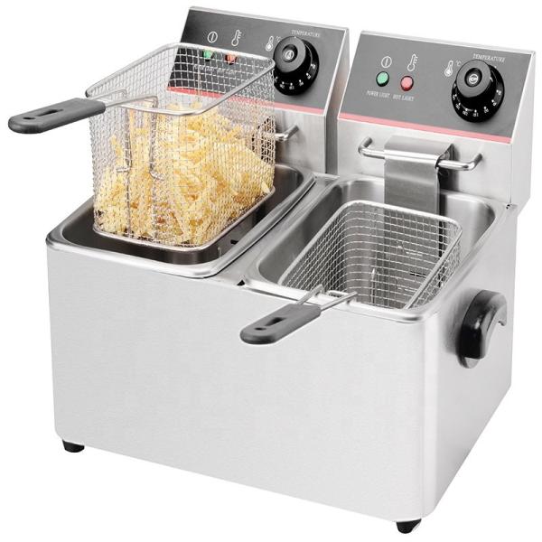 220V Voltage Double Tank Electric Deep Fryer for French Fries Stainless Steel Material