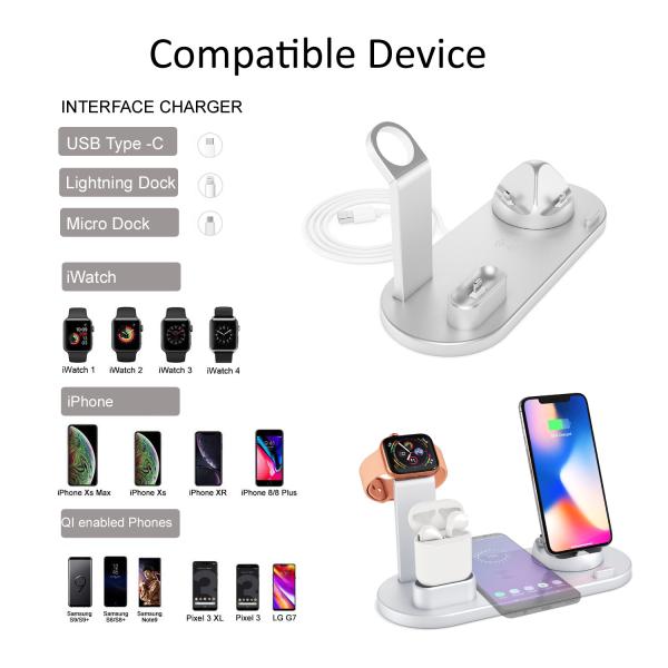 7.5W Maximum Output Power 4 in 1 Wireless Charger for iPhone Mobile and Earphone