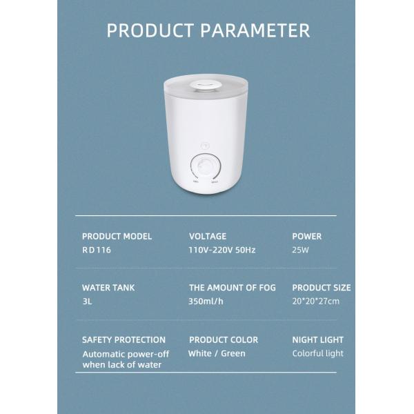 Smart Auto Shut-Off and Colorful Night Light 3.0L Air Humidifier for a Peaceful Sleep