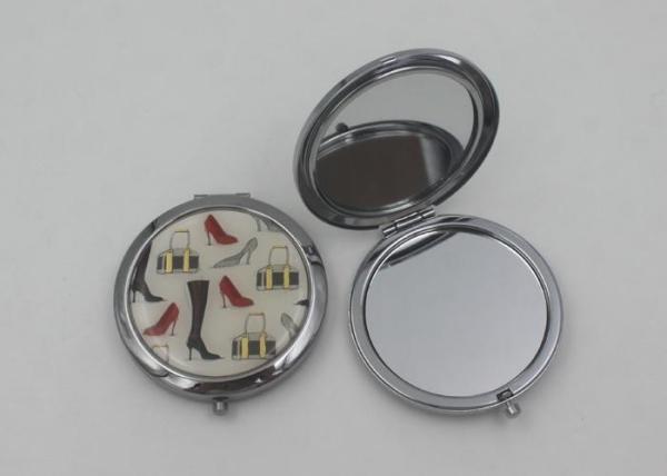 Silver Metal Hand Travel Round Makeup Mirror 2 Sided For Advertising In Supermarket
