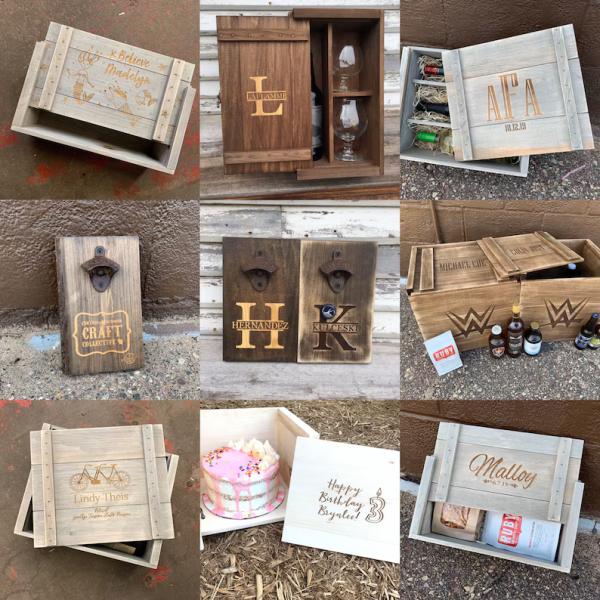 Customized Logo Wooden Gift Box for Personalized Wine or Whiskey Bottle and Glassware
