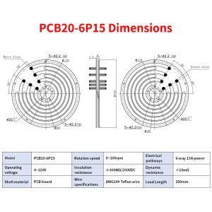 Bague collectrice conductrice ultra-mince de 20 mm de diamètre, 6 voies, 15 A, 100 tr/min