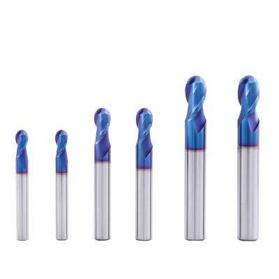 Manufacturer High Quality HRC55 65 2 Flute Solid Carbide Spiral Ball Nose Metal End Milling Cutter for Carving Metal OEM