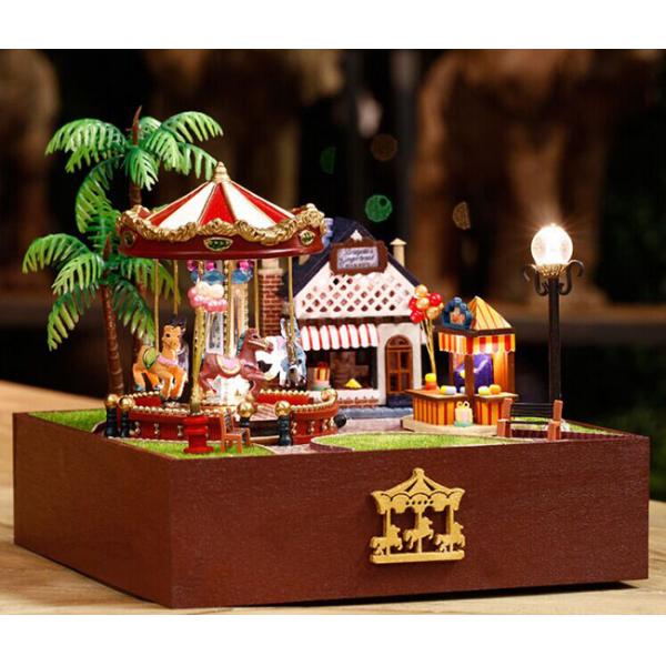 Dollhouse, DIY Lights House, Wooden Model, Education Romantic Full House, Carousel Park