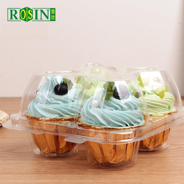 Embalaje de pasteles de plástico de 4 agujeros con bisagra PET transparente