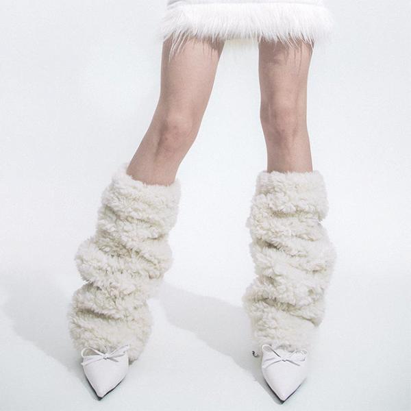 En hiver, des chaussures à jambes en peluche pour femmes, des chaussures à jambes en fourrure, épaisses, à la mode