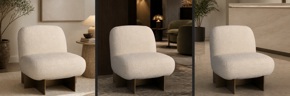 Modern Boucle Metal Base Single-Seat Lounge Chair   CYC-011