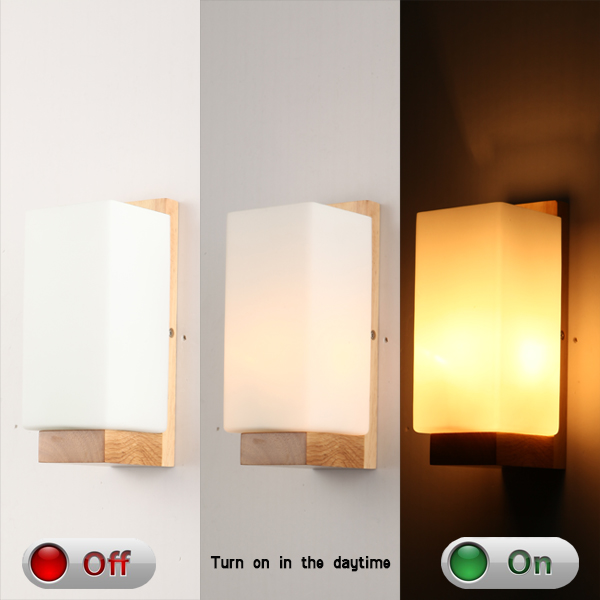 Decorative OAK wood wall lamp E27 socket residential lighting with handblown glass shade