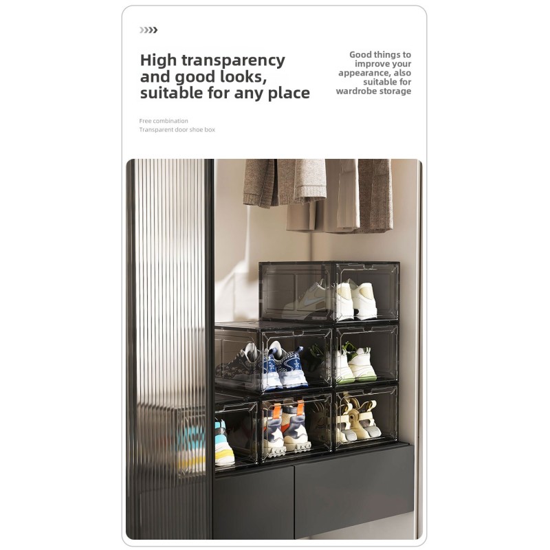 Hot Selling Household Transparent Plastic Magnetic Stackable Shoe Storage Organizer Cabinet Dustproof Shoe Box