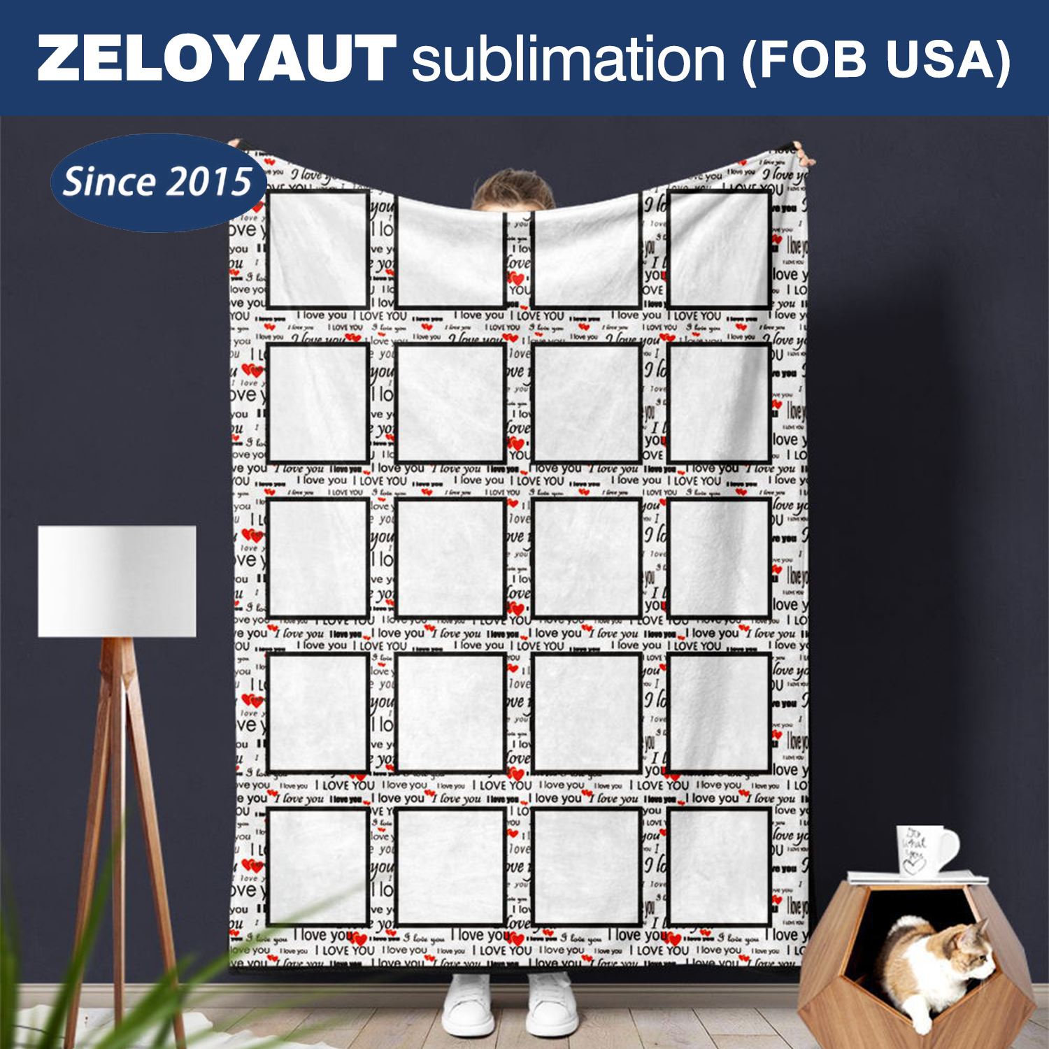 Wholesale Customized 20 Panel Blanket with Photo Velvet Sublimation Blanket for Family Bed Sofa Soft Heat Press Throw Blanket