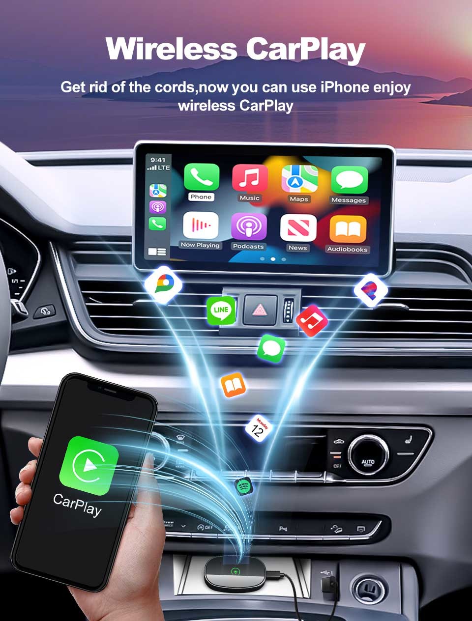 Universal Wireless Carplay Android Auto Adapter Dongle CP AA 2-In-1 FCC Certificated