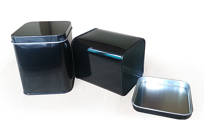 68x68x89mm Metal Black Square Tin Box Container For Loose Tea Storage , Metal Storage Tins
