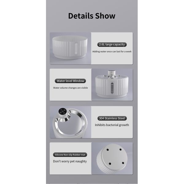 2.8L Intelligent Pet Water Dispenser for Cats and Dogs Smart Automatic Cat Fountain and Drinking Bowl Charge Power Source