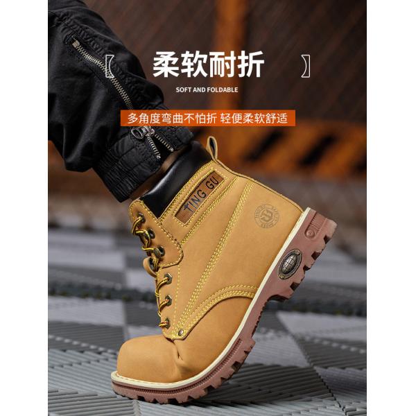 Botas de seguridad de cuero de fibra microfibra negra Botas de trabajo de tendón de res Zapatos de suela para hombres