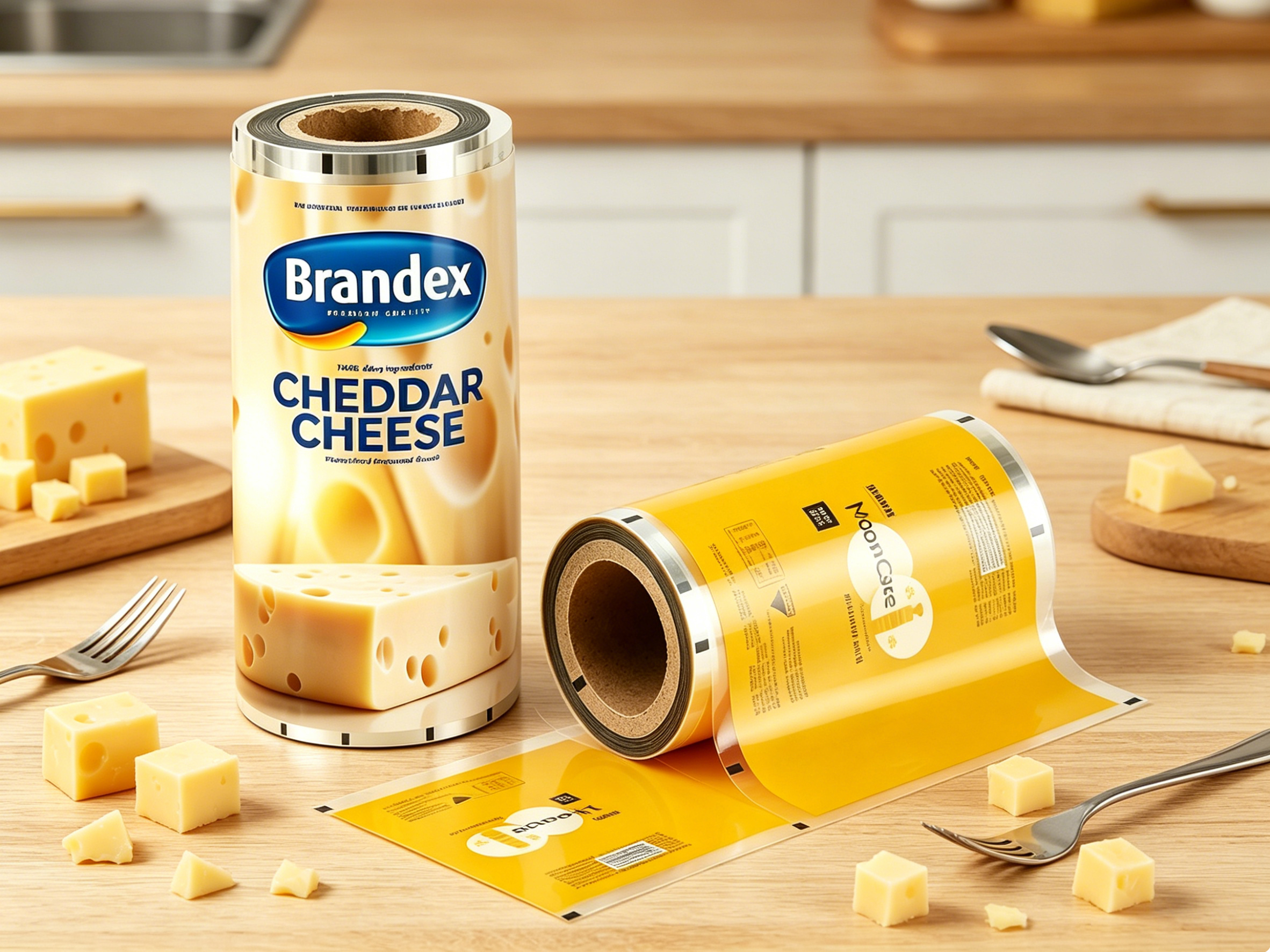 Food Grade Composite Packaging Roll Film For Cheddar Cheese Dairy Product | BOPP/VMPET/PE PET/AL/PE Barrier Laminated Automatic Packing Roll Stock For Yellow Hard Cheese OEM Custom Printed