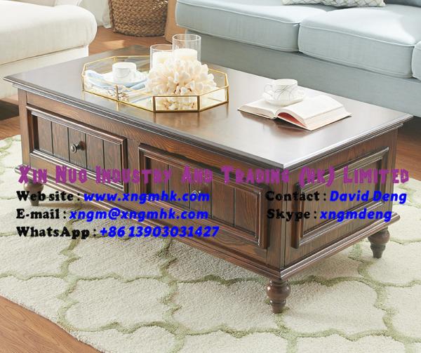 Rubber wood walnut color drawer style retro square coffee table